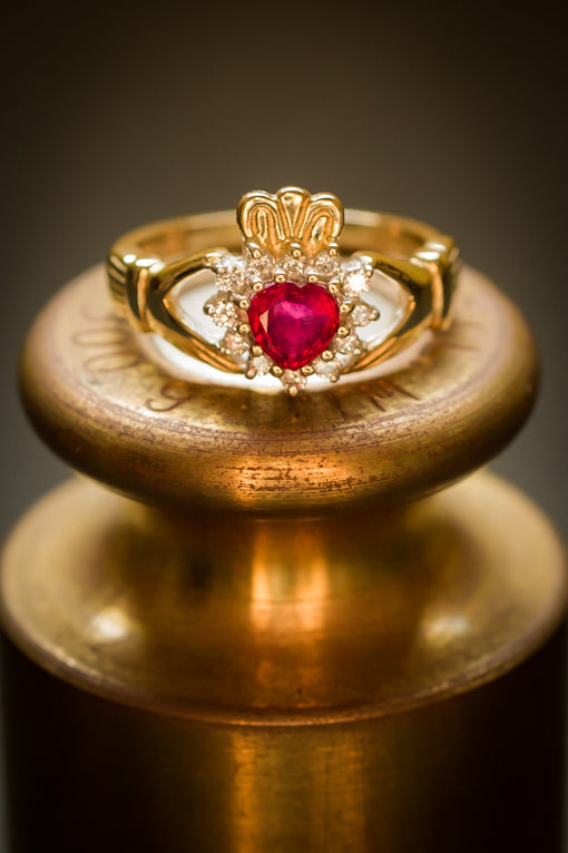 ruby & diamond claddagh ring