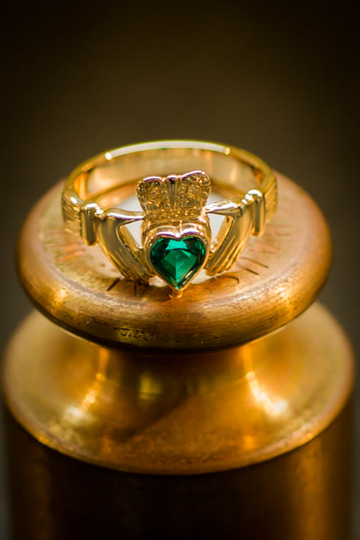 Cultured Emerald Set Claddagh Ring